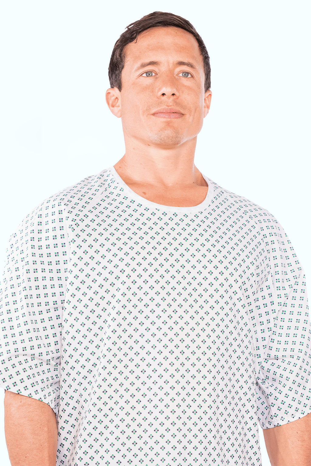 UNISEX DIAMOND BLUE/GREEN PRINTED PATIENT GOWN STYLE BORAS