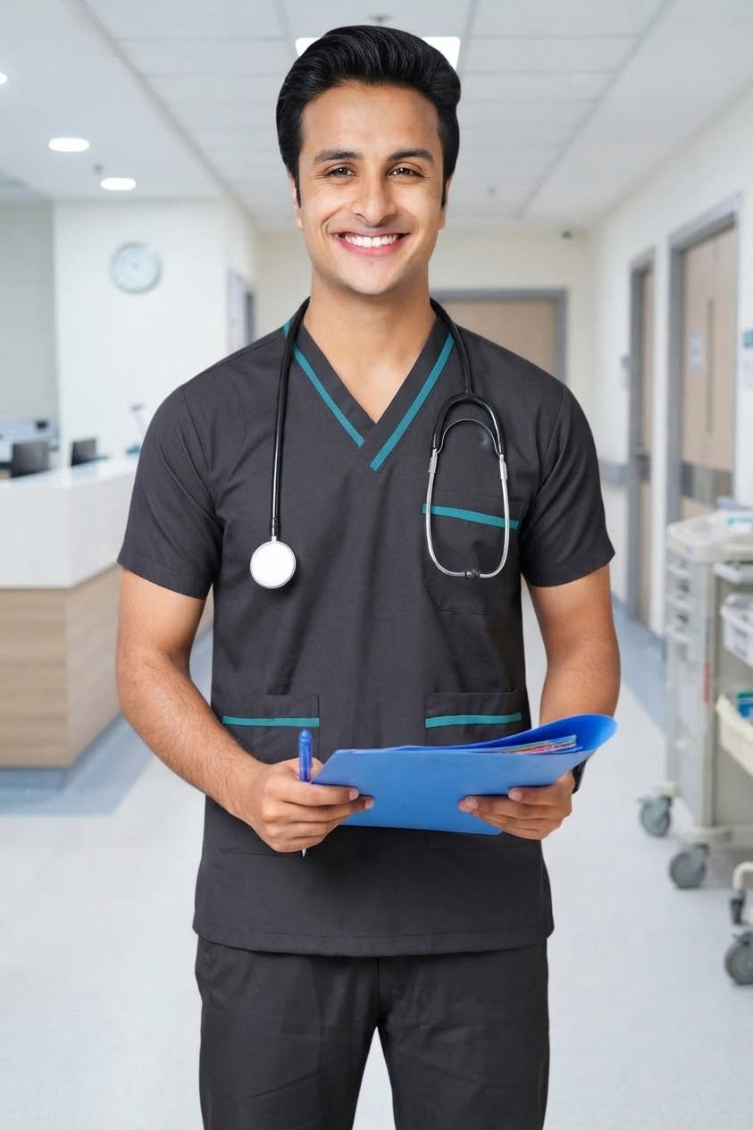 PROFESSIONAL UNISEX DUBAI SCRUB SUIT / V- NECK TOP SIZE INDICATOR DUBAI SCRUB SUIT(MADE IN UAE)