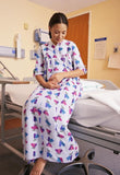 MATERNITY FLORAL RED/GREEN/BLUE PRINTED PATIENT GOWN