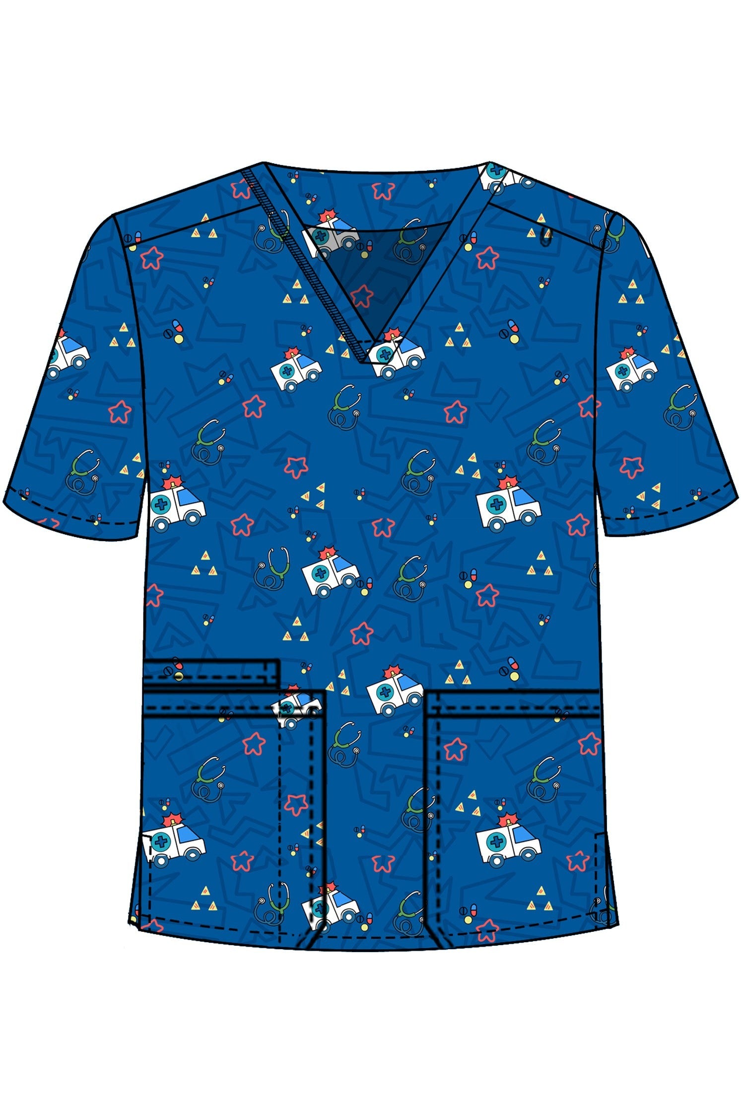 PROFESSIONAL UNISEX PRINTED SCRUB TOP / PLAYFUL PRINTS SCRUB TOP