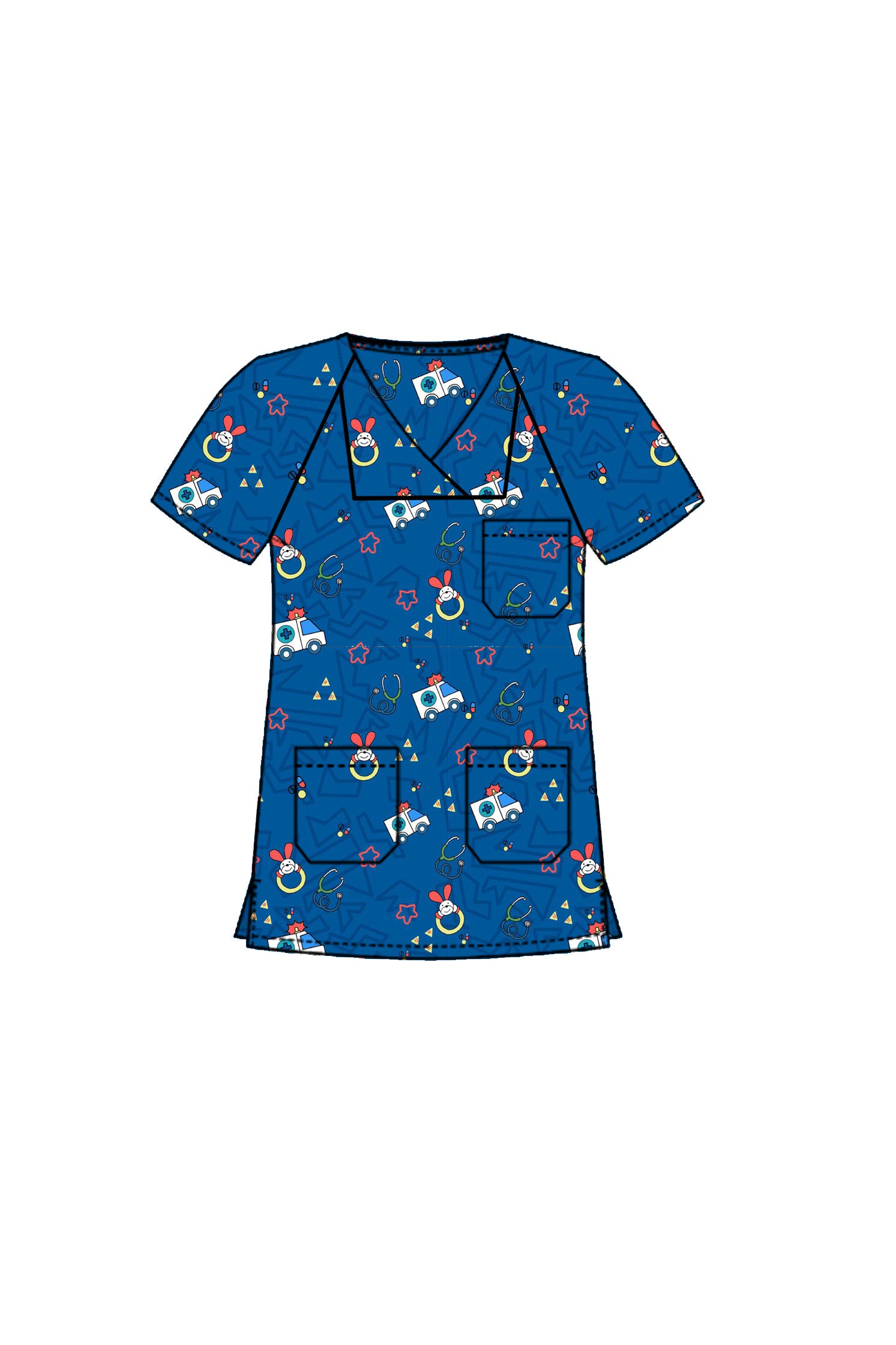 PROFESSIONAL FEMALE PRINTED SCRUB TOP / PLAYFUL PRINTS SCRUB TOP