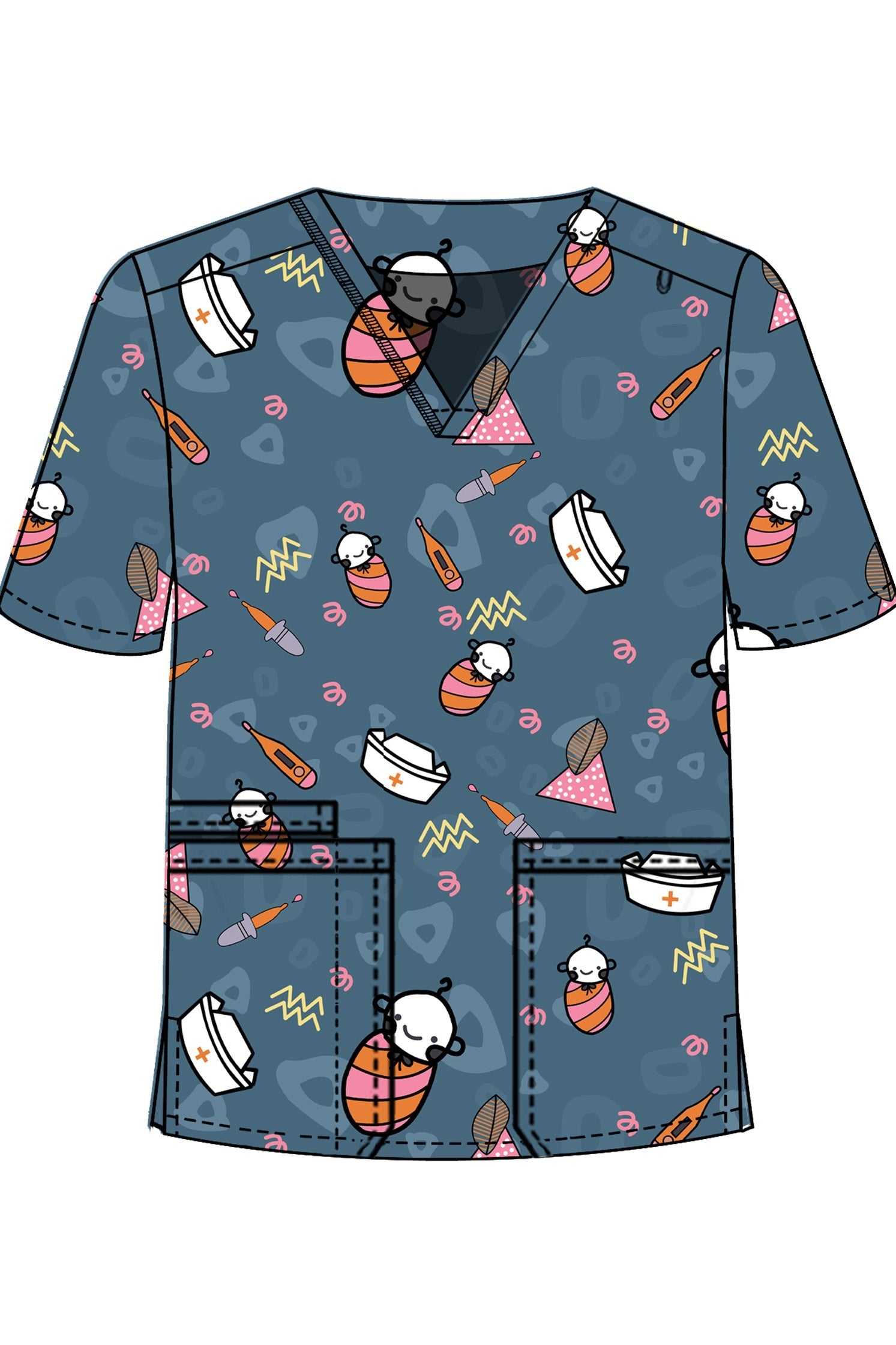 PROFESSIONAL UNISEX PRINTED SCRUB TOP / PLAYFUL PRINTS SCRUB TOP