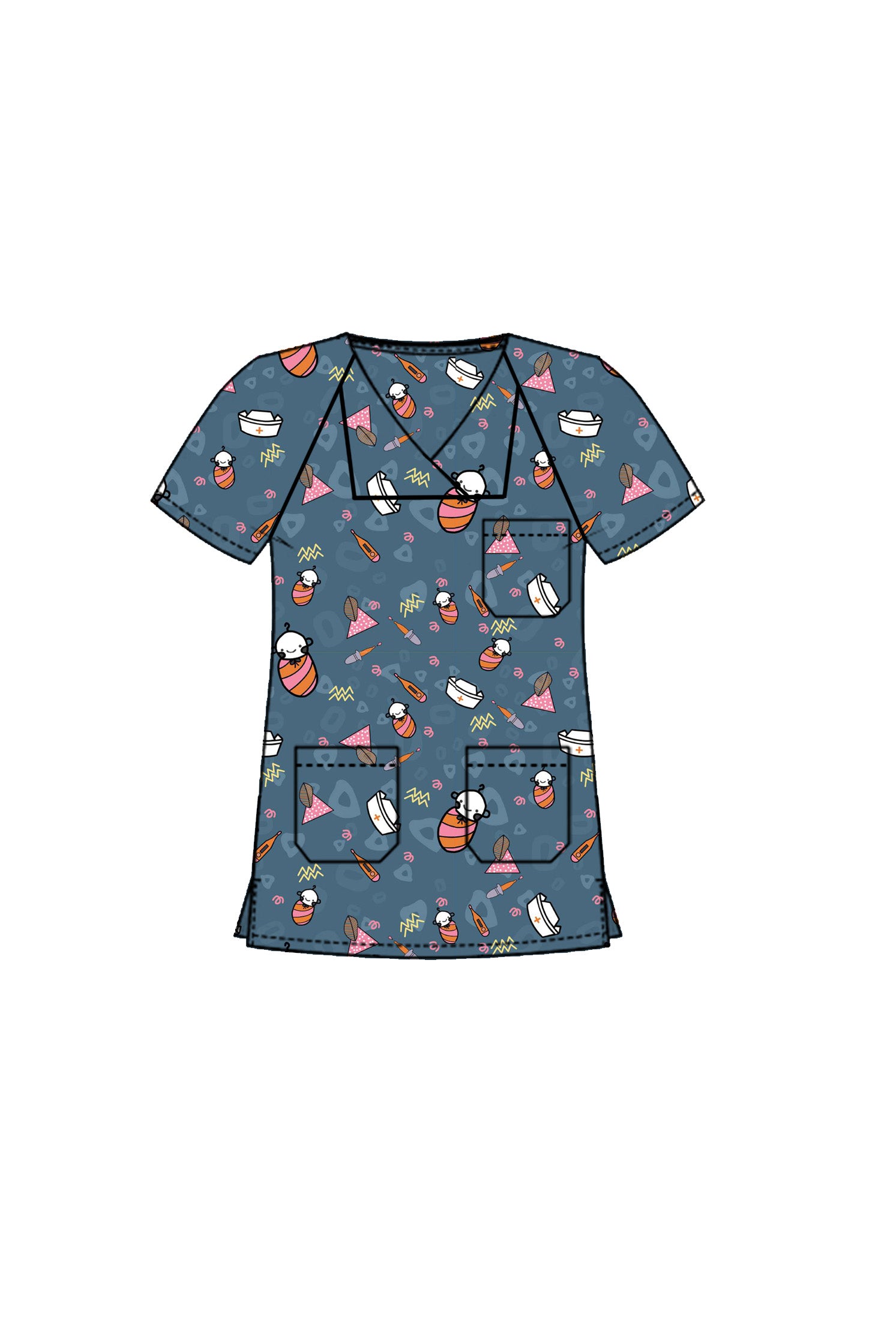 PROFESSIONAL FEMALE PRINTED SCRUB TOP / PLAYFUL PRINTS SCRUB TOP