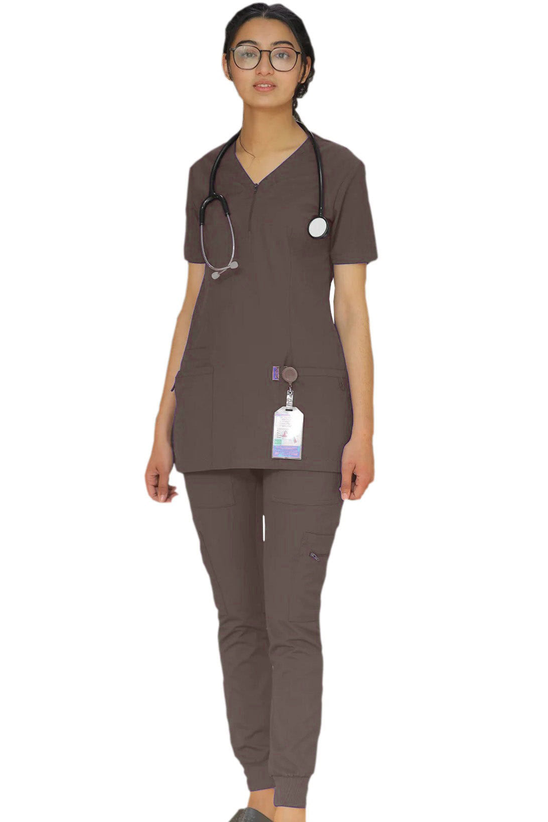 PROFESSIONAL FEMALE ZIPPER OSLO SCRUB SUIT / V-NECK MEDICAL SCRUB SUIT (MADE IN UAE)