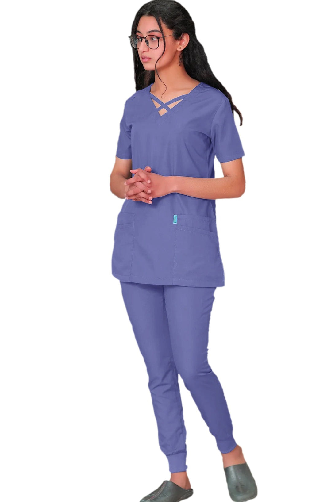 PROFESSIONAL FEMALE CROSS LONDON SCRUB SUIT / CRISS CROSS V-NECK CROSS LONDON SCRUB SUIT(MADE IN UAE)