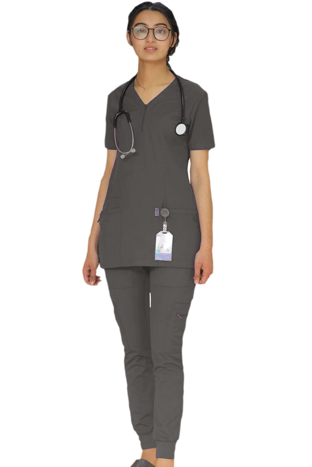 PROFESSIONAL FEMALE ZIPPER OSLO SCRUB SUIT / V-NECK MEDICAL SCRUB SUIT (MADE IN UAE)