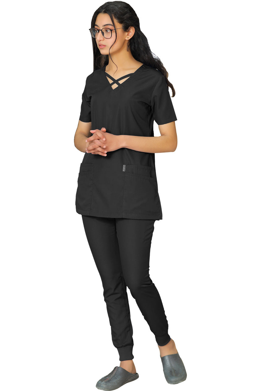 PROFESSIONAL FEMALE CROSS LONDON SCRUB SUIT / CRISS CROSS V-NECK CROSS LONDON SCRUB SUIT(MADE IN UAE)