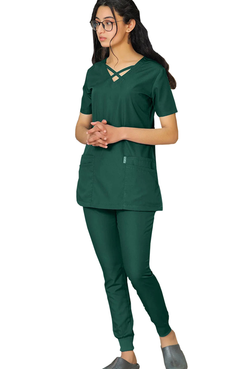 PROFESSIONAL FEMALE CROSS LONDON SCRUB SUIT / CRISS CROSS V-NECK CROSS LONDON SCRUB SUIT(MADE IN UAE)