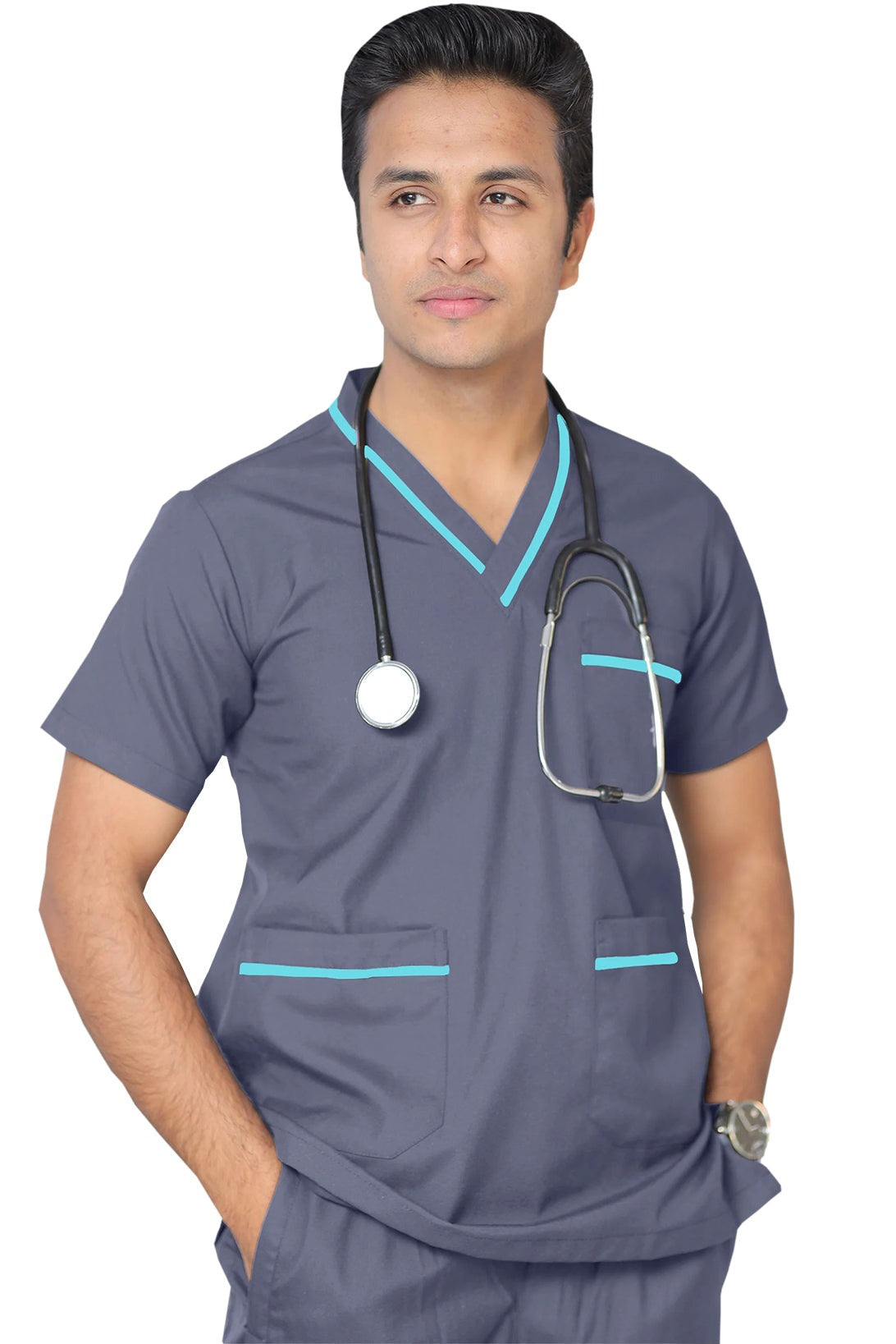 PROFESSIONAL UNISEX DUBAI SCRUB SUIT / V- NECK TOP SIZE INDICATOR DUBAI SCRUB SUIT(MADE IN UAE)