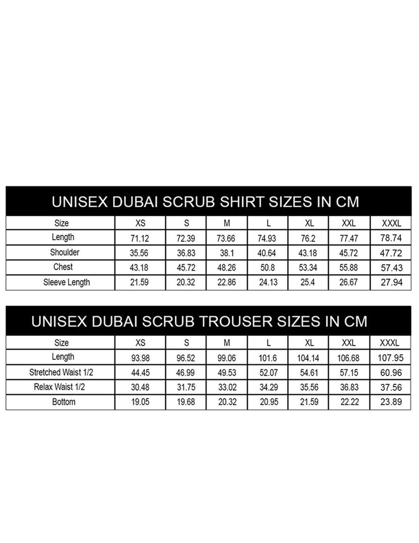 PROFESSIONAL UNISEX DUBAI SCRUB SUIT / V- NECK TOP SIZE INDICATOR DUBAI SCRUB SUIT(MADE IN UAE)