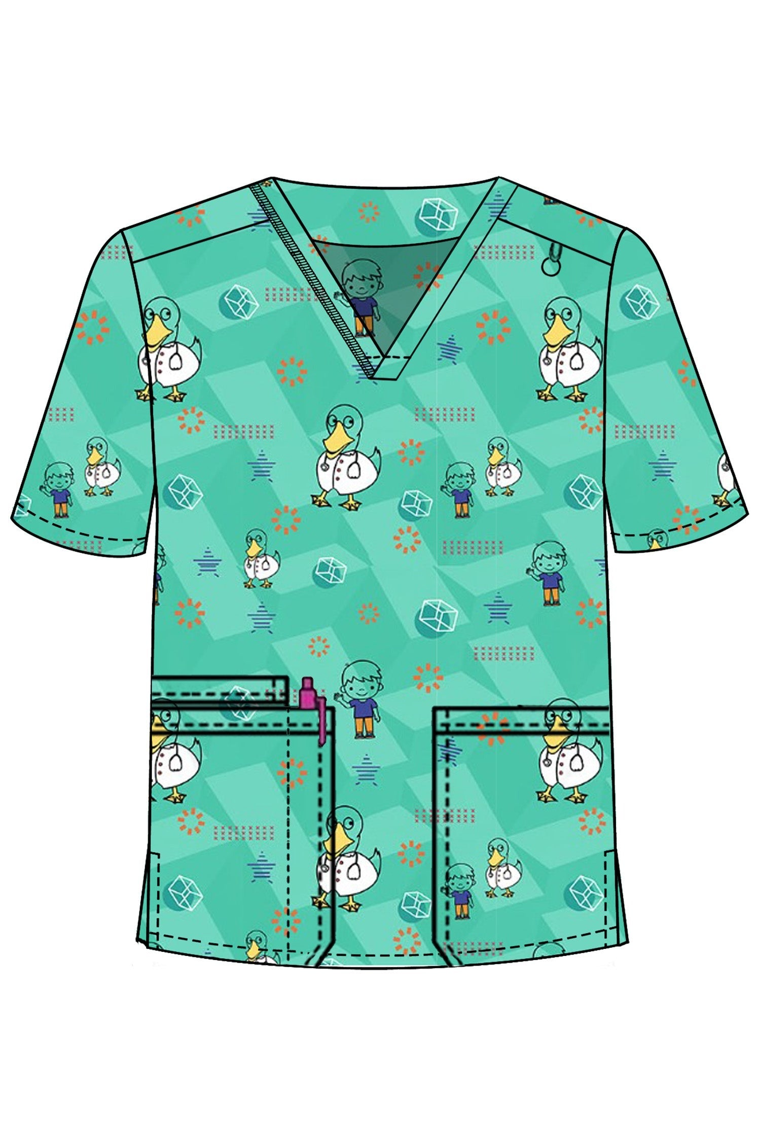 PROFESSIONAL UNISEX PRINTED SCRUB TOP / PLAYFUL PRINTS SCRUB TOP