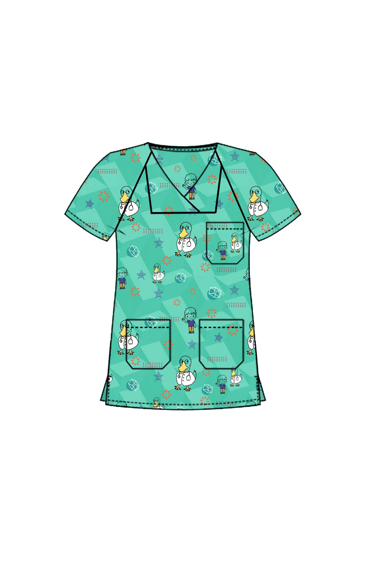 PROFESSIONAL FEMALE PRINTED SCRUB TOP / PLAYFUL PRINTS SCRUB TOP