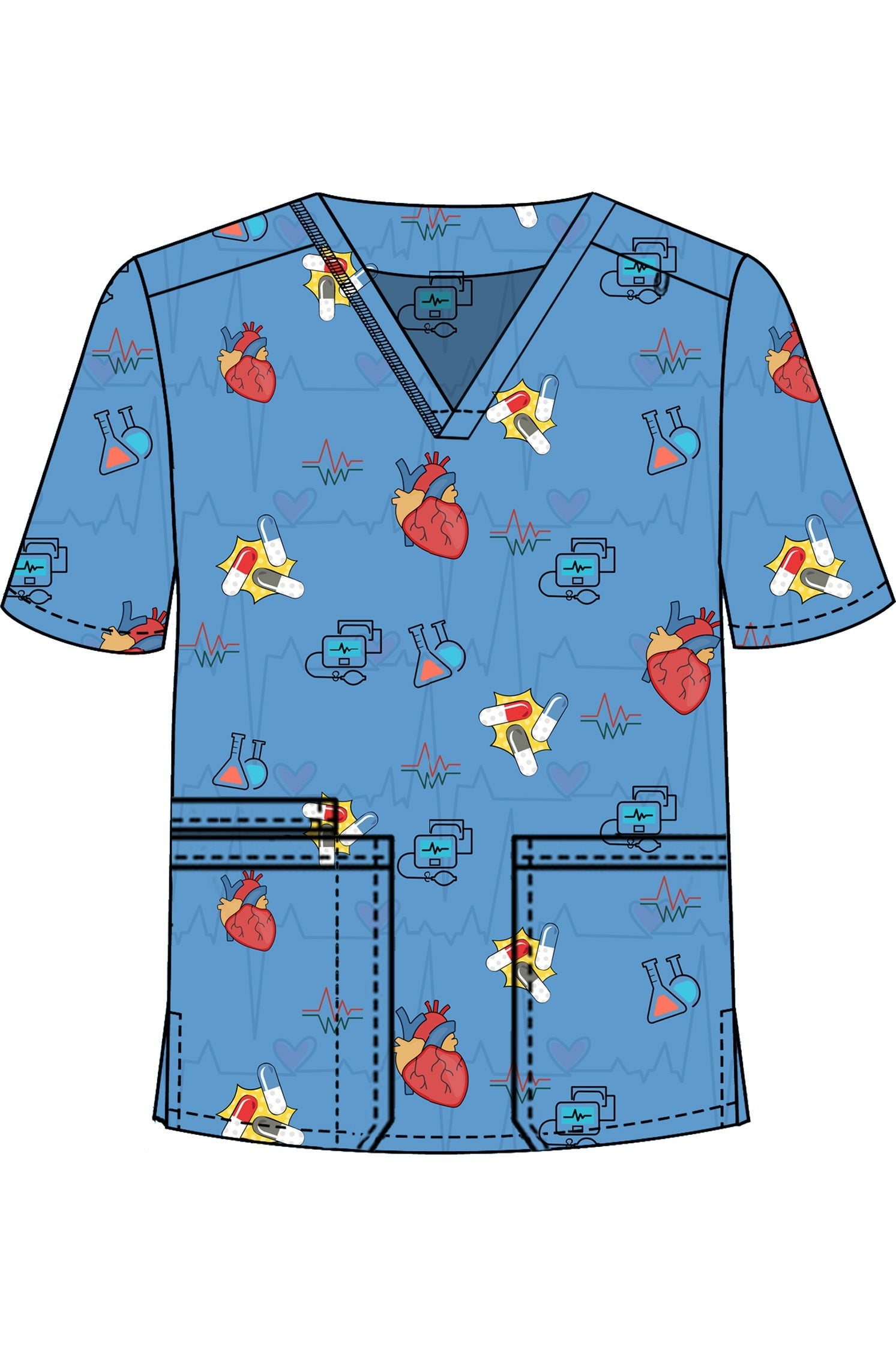 PROFESSIONAL UNISEX PRINTED SCRUB TOP / PLAYFUL PRINTS SCRUB TOP