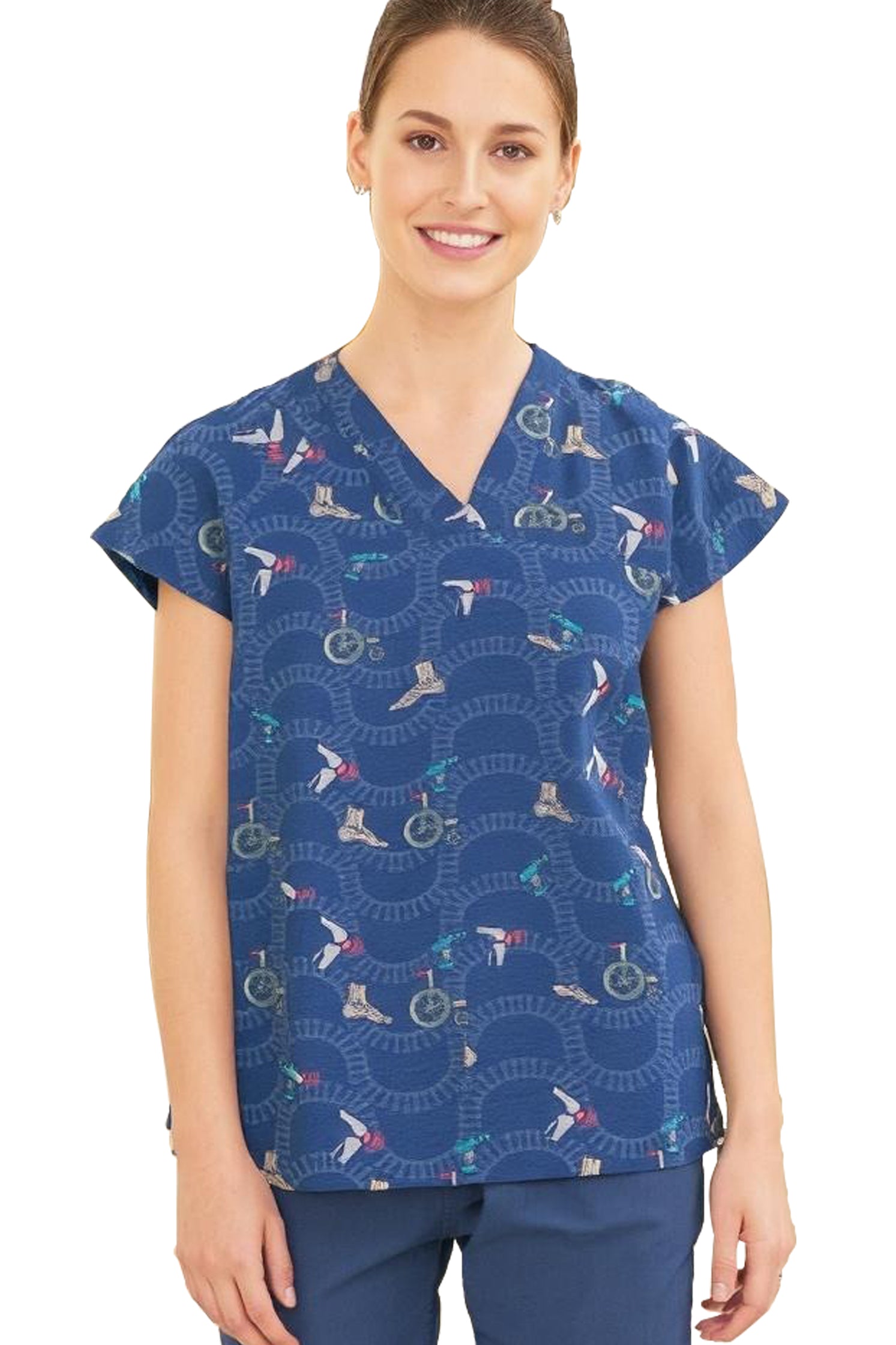 PROFESSIONAL FEMALE PRINTED SCRUB TOP / PLAYFUL PRINTS SCRUB TOP