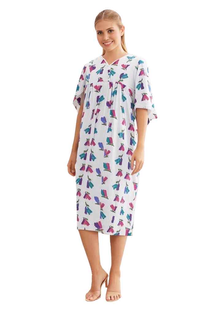 MATERNITY FLORAL RED/GREEN/BLUE PRINTED PATIENT GOWN