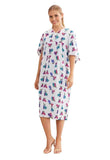 MATERNITY FLORAL RED/GREEN/BLUE PRINTED PATIENT GOWN