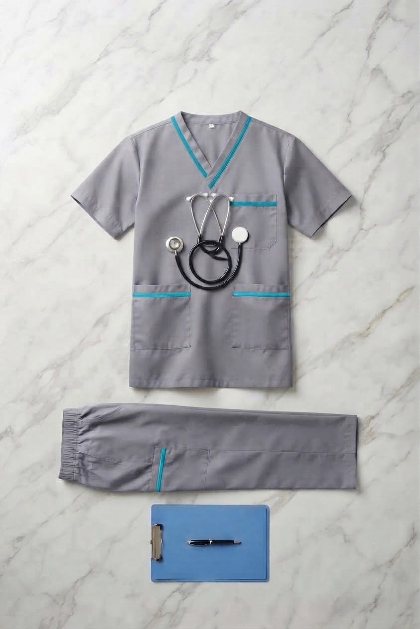 PROFESSIONAL UNISEX DUBAI SCRUB SUIT / V- NECK TOP SIZE INDICATOR DUBAI SCRUB SUIT(MADE IN UAE)