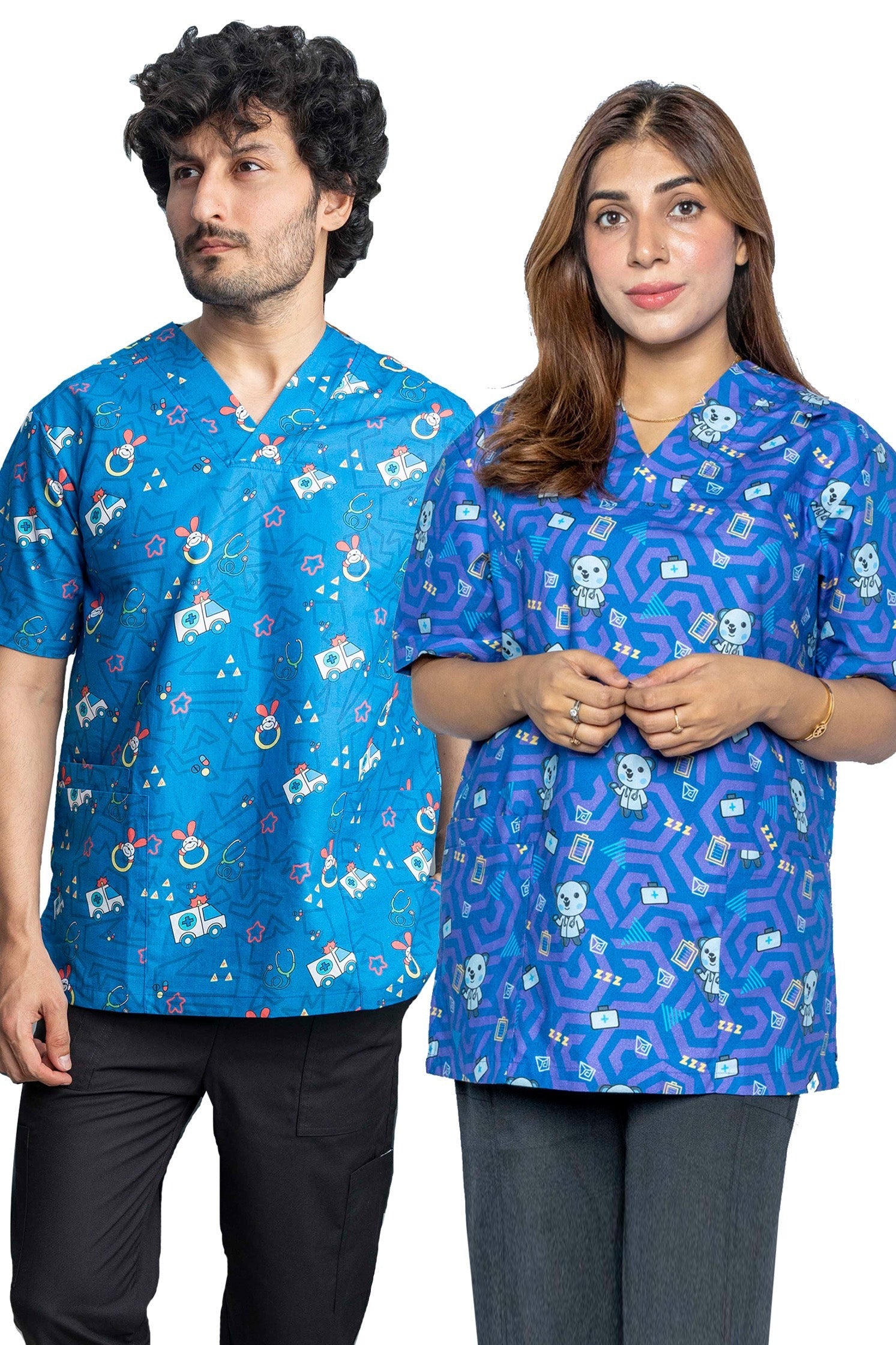 PROFESSIONAL UNISEX PRINTED SCRUB TOP / PLAYFUL PRINTS SCRUB TOP