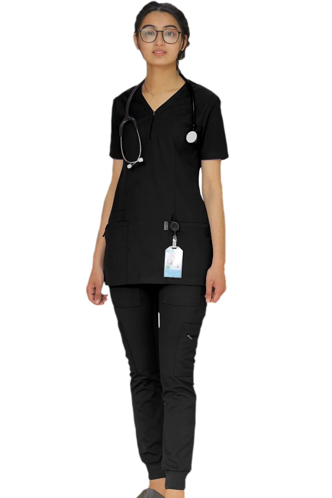 PROFESSIONAL FEMALE ZIPPER OSLO SCRUB SUIT / V-NECK MEDICAL SCRUB SUIT (MADE IN UAE)