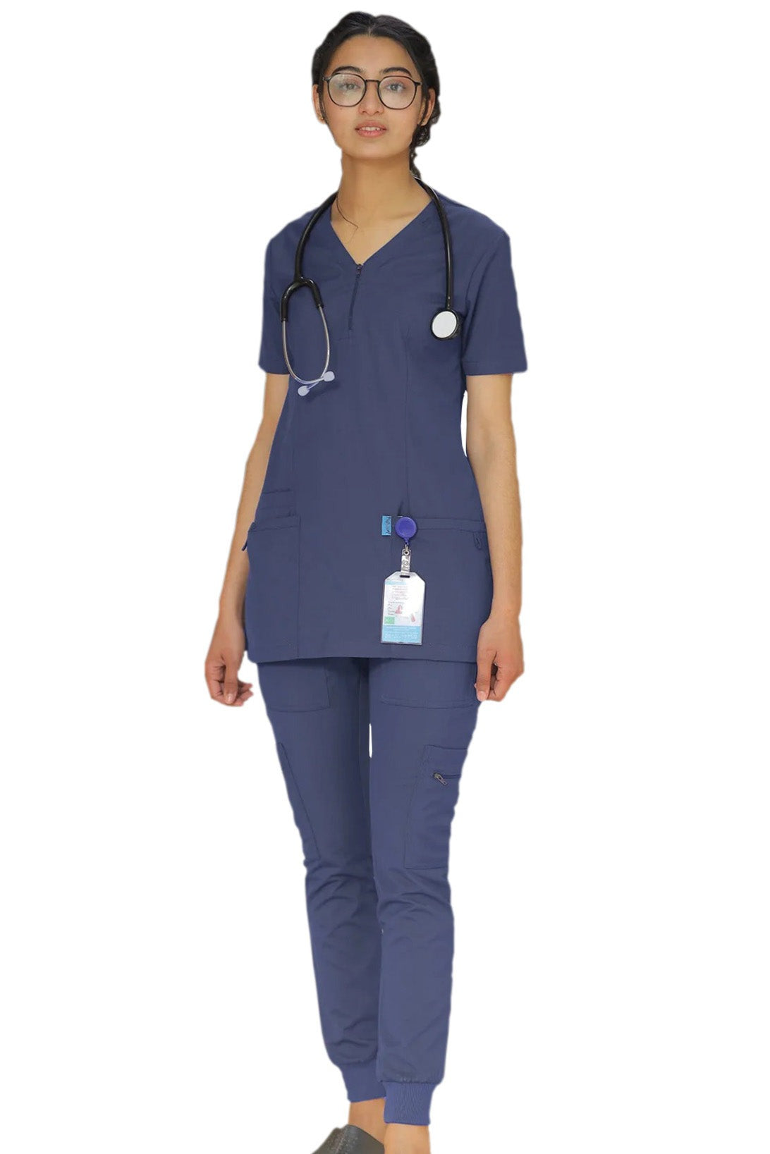 PROFESSIONAL FEMALE ZIPPER OSLO SCRUB SUIT / V-NECK MEDICAL SCRUB SUIT (MADE IN UAE)