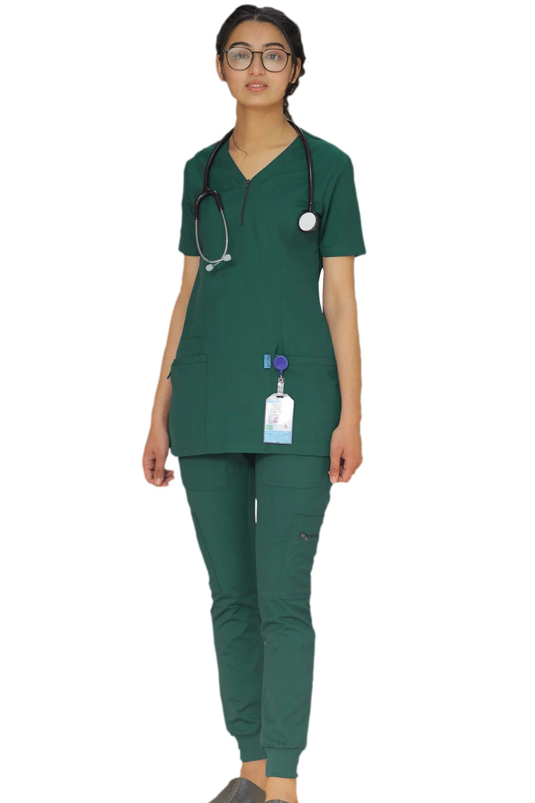PROFESSIONAL FEMALE ZIPPER OSLO SCRUB SUIT / V-NECK MEDICAL SCRUB SUIT (MADE IN UAE)