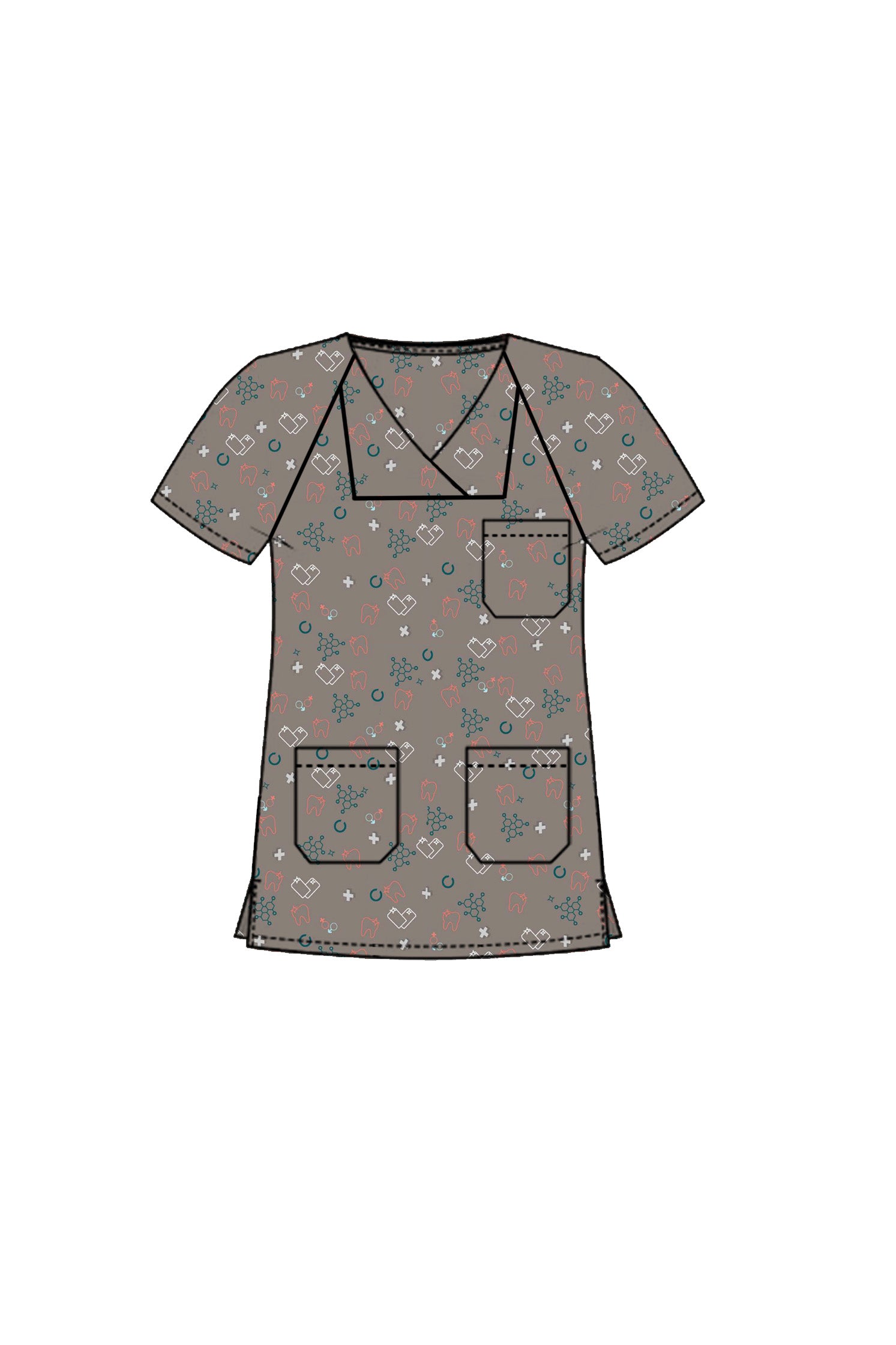 PROFESSIONAL FEMALE PRINTED SCRUB TOP / PLAYFUL PRINTS SCRUB TOP