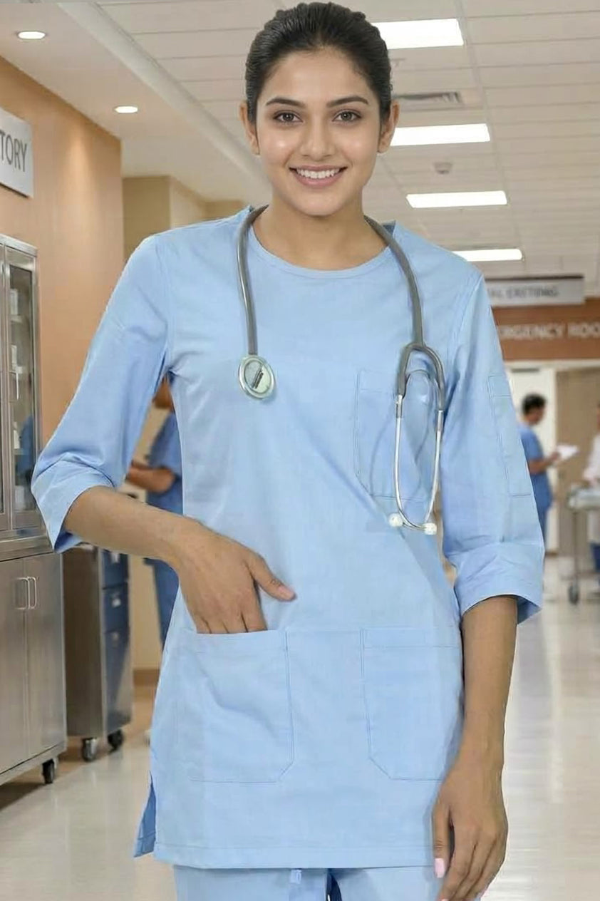 PROFESSIONAL FEMALE SALIMA SCRUB SUIT / ROUND NECK QUARTER SLEEVE SALIMA SCRUB SUIT