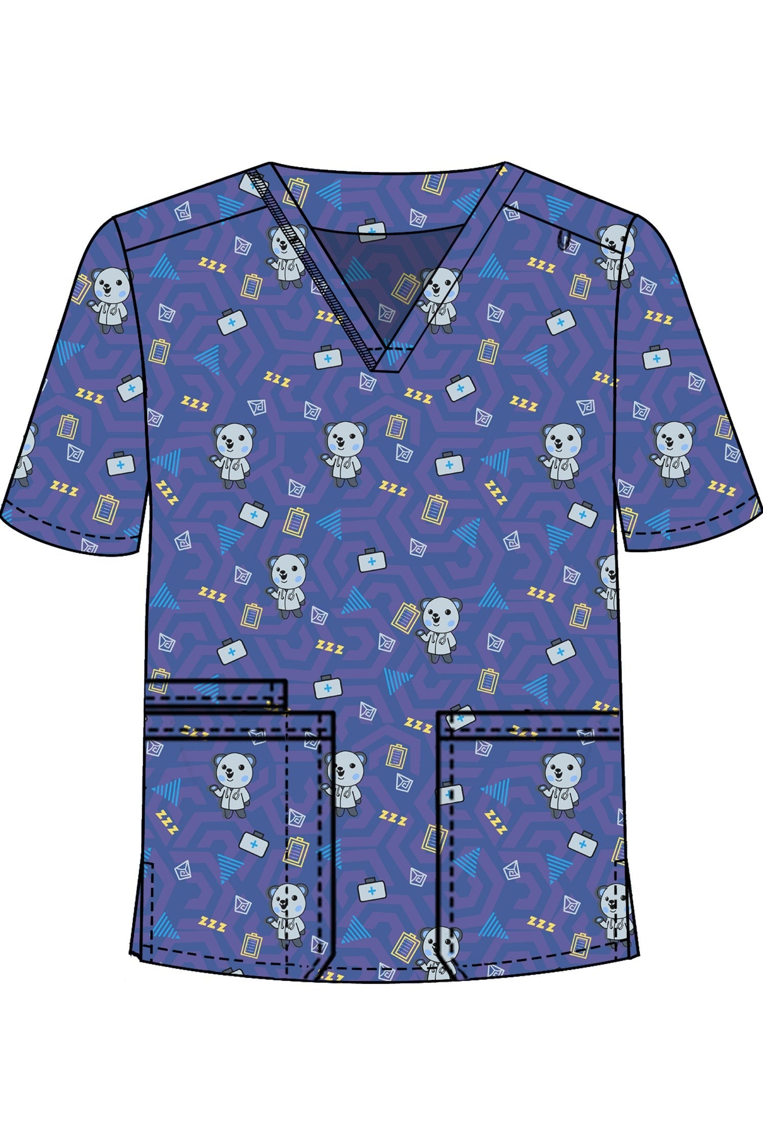 PROFESSIONAL UNISEX PRINTED SCRUB TOP / PLAYFUL PRINTS SCRUB TOP